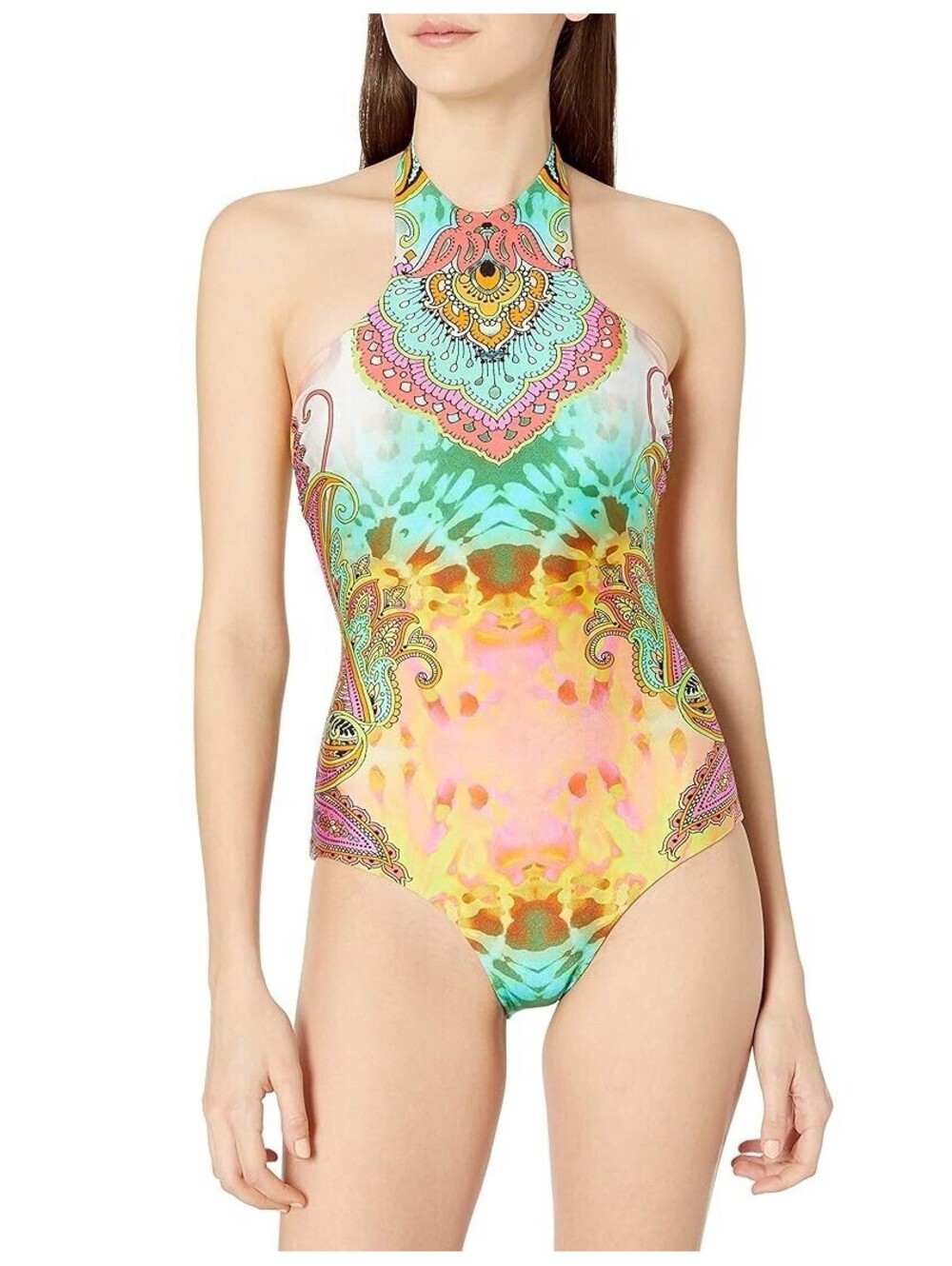 Luli Fama Callejera Glam High Neck reversible One Piece Swimsuit, Multi, Small